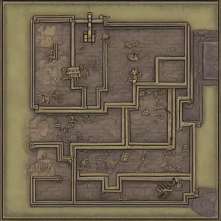 Prompt: dungeon map by dysonlogos, nine rooms, first level of the dungeon