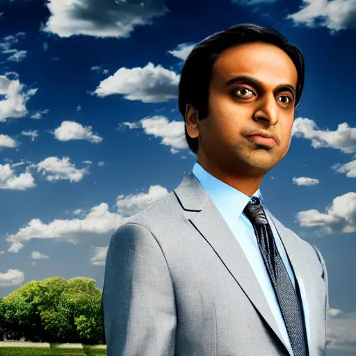 Prompt: Raj Koothrappali as Saul Goodman, promo poster, clouds in the background, cinematic light, 35 mm, film grain, movie, realistic, detailed face