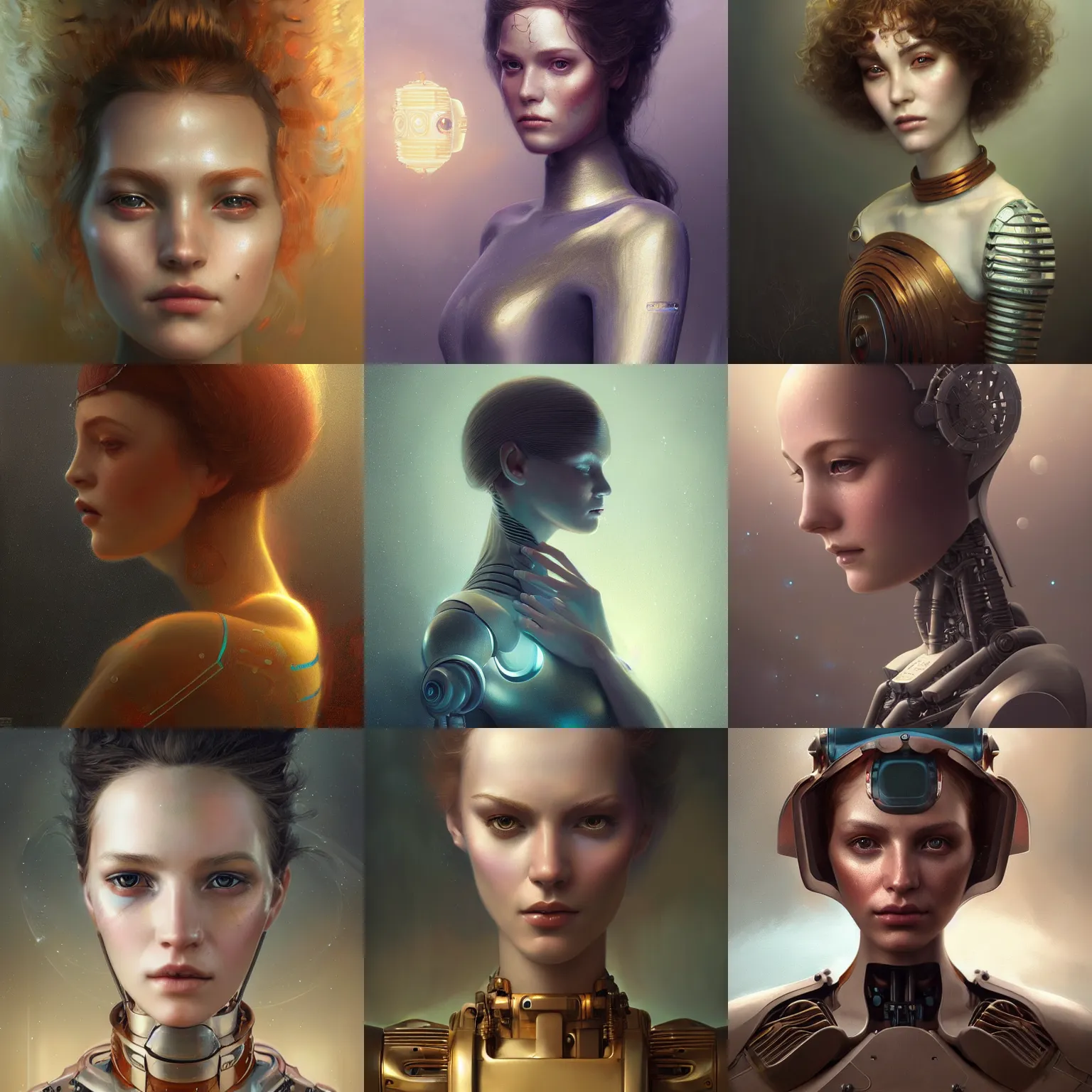 Prompt: beautiful portrait of a robot by charlie bowater, mandy jurgens, gustav klimt, octane render, 4k, high detail, by tom bagshaw, powerful