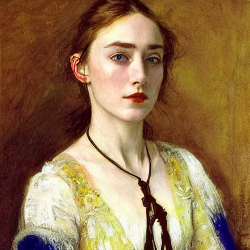 Image similar to a true-to-life portrait of Saoirse Ronan painted by John Everett Millais