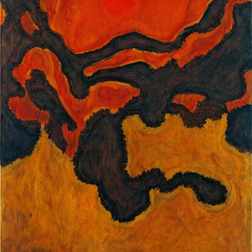 Prompt: painting of an erupting volcano in the style of egon schiele