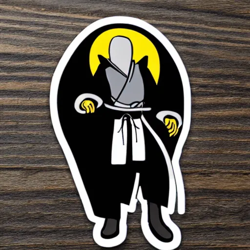 Image similar to a sticker illustration of a man in a grey cloak holding a katana