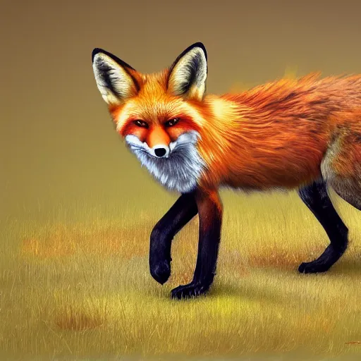 Prompt: fantasy art of a noble red fox werefox walking upright and looking over his shoulder, photorealistic