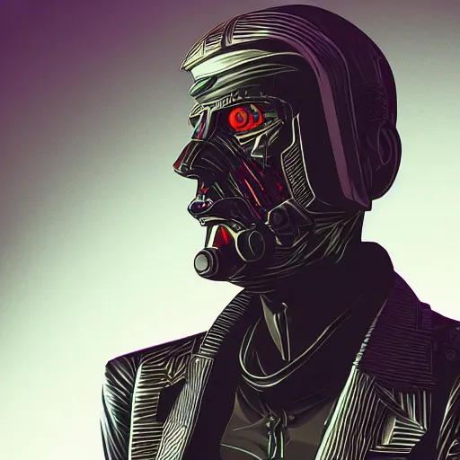 Image similar to cyberpunk neville chamberlain as the leader of a futuristic communist nation, cybernetics, sharp lines, digital, artstation, colored in