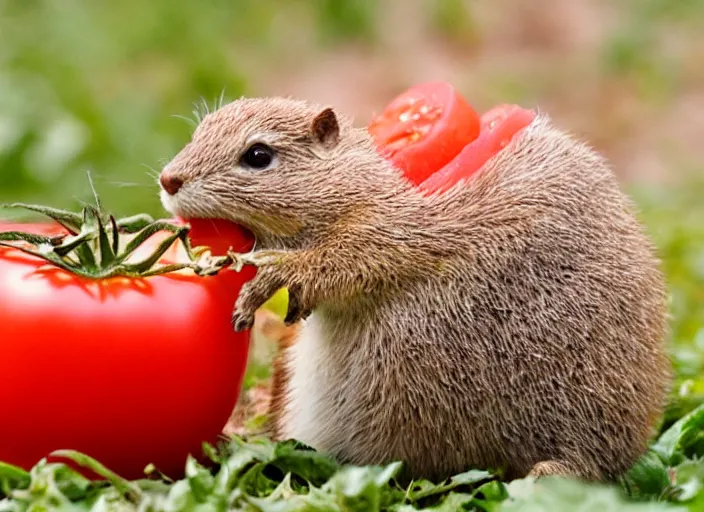 Prompt: gopher eating a tomato