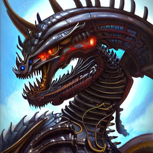 Image similar to a portrait of a mechanical dragon in a scenic environment by josh nizzi