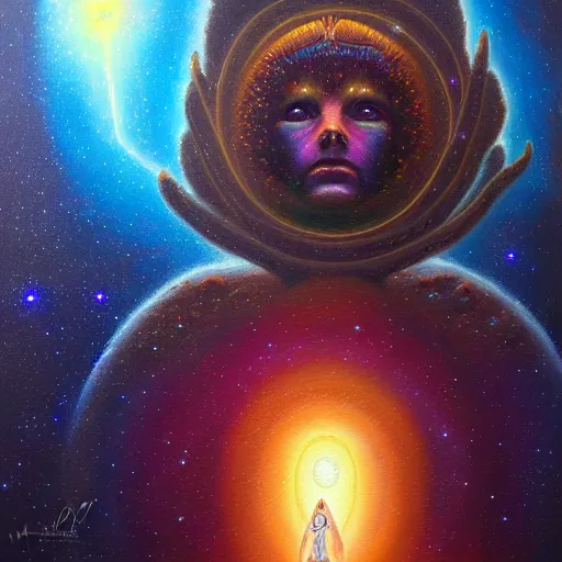 Prompt: facing the darkness galactic nebular astral realm sacred journey in oil painting, trending on artstation, award winning, emotional, highly detailed surrealist art