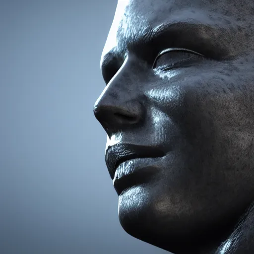 Image similar to photo of a black reflecting statue, photorealistic, octane render, unreal engine, 8 k, ultra detailed