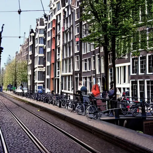 Prompt: tram running through the streets of amsterdam