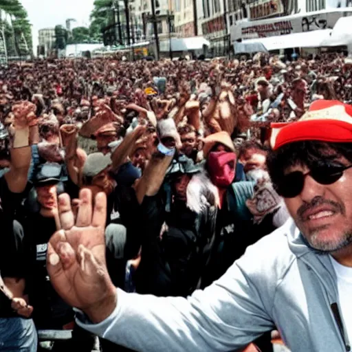 Image similar to maradona at a demonstration against hard drugs and hiv