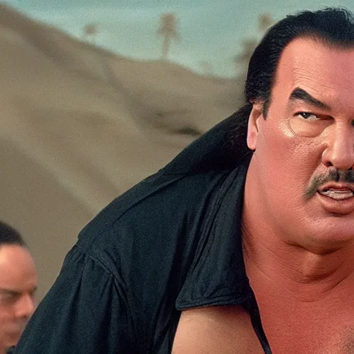 Image similar to steven seagal appearing as the hero in baywatch