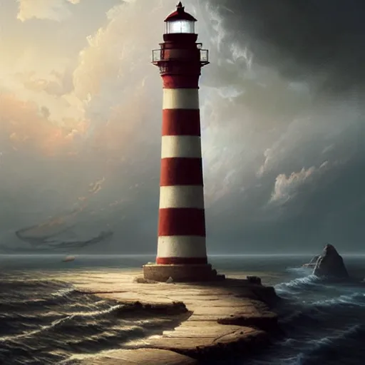 Image similar to a lighthouse standing on a cloud,digital art,realiatic,hyperdetailed,art by greg rutkowski,trevor henderson,photorealistic,mega realistic,surreal,fantasy