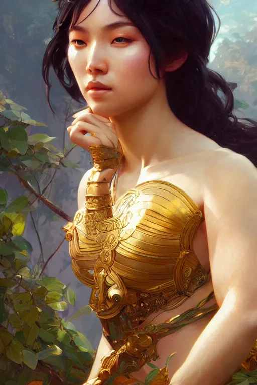 Image similar to asian greek goddess, highly detailed, digital painting, artstation, concept art, smooth, sharp focus, illustration, Unreal Engine 5, 8K, art by Ross Tran and greg rutkowski and alphonse Mucha