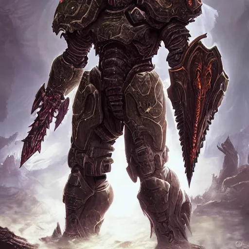 Image similar to fantasy art of doom slayer, intricate, smooth detailed, marine armor, cgsociety, doom hell theme