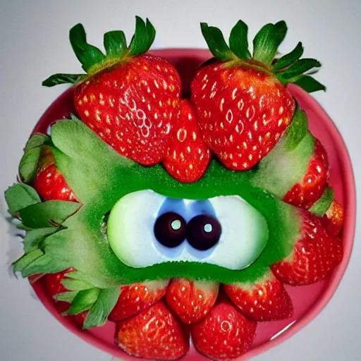 Image similar to strawberry creature with multiple eyes