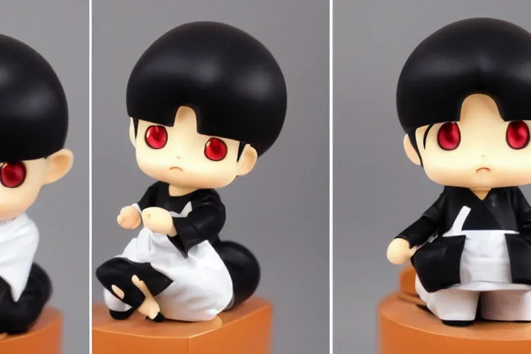 Prompt: hijikata toushirou, kewpie, anime, short black hair