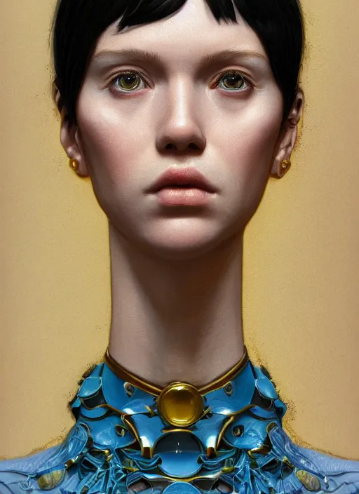 Image similar to gold portrait :: by Martine Johanna and Simon Stålenhag and Chie Yoshii and wlop and Guillermo del toro :: ornate, dynamic, particulate, rich colors, elegant, centered, artstation, smooth, sharp focus, octane render, 3d