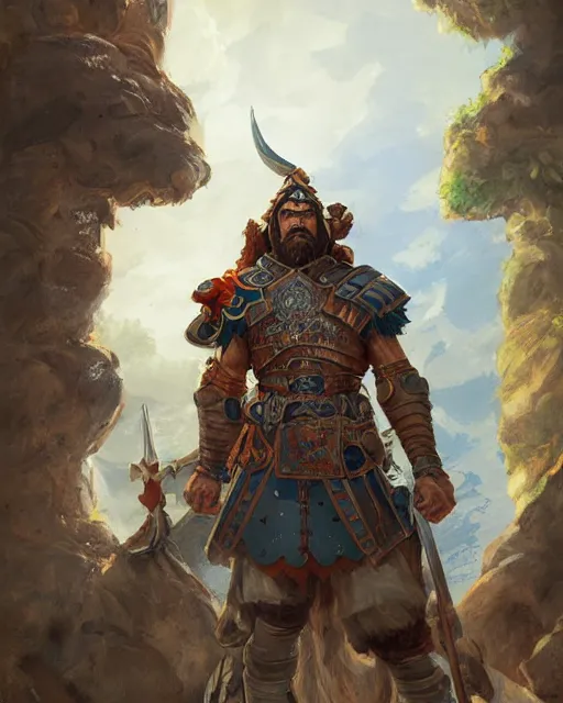 Prompt: digital painting of a warrior hernan cortes by filipe pagliuso and justin gerard, symmetric, fantasy, detailed, intricate, portrait, sharp focus, tarot card, studio ghibli color scheme, handsome, concept art