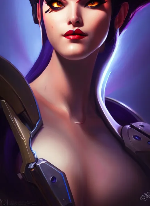 Prompt: lovely widowmaker from overwatch, fantasy, fantasy art, character portrait, portrait, close up, highly detailed, scifi art, intricate detail, amazing detail, sharp focus, vintage fantasy art, vintage sci - fi art, radiant light, trending on artstation, caustics, by boris vallejo