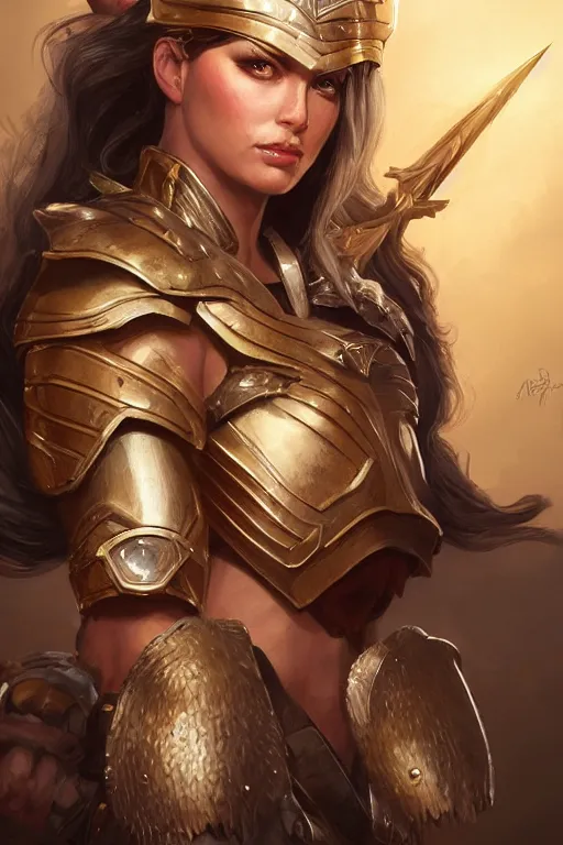 Image similar to amazon valkyrie athena, d & d, fantasy, portrait, highly detailed, headshot, digital painting, trending on artstation, concept art, sharp focus, illustration, art by artgerm and greg rutkowski and magali villeneuve