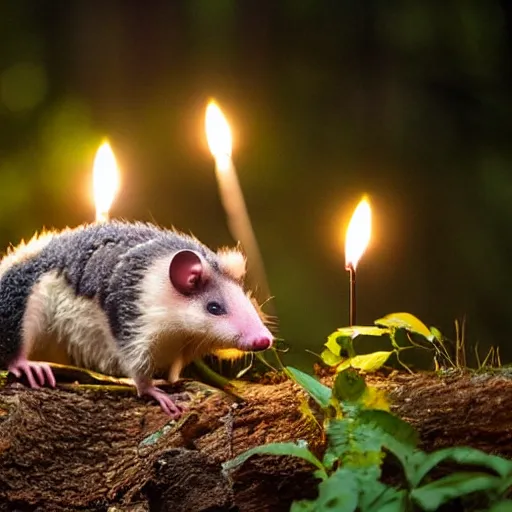 Image similar to opossum birthday party in the forest at night