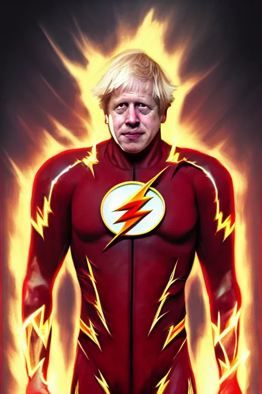 Prompt: Boris Johnson as Flash by Zack Snyder, realistic portrait, symmetrical, highly detailed, digital painting, artstation, concept art, smooth, sharp focus, illustration, cinematic lighting, art by artgerm and greg rutkowski and alphonse mucha