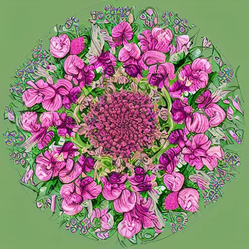 Prompt: a beautiful amazing art of flowers out of spirals by tom Haugomat, Serena Malyon, Maxim Shirkov, Alex Pogrebniak and Robin Gundersen, Trending on artstation, featured on Behance, Vision of chaos.