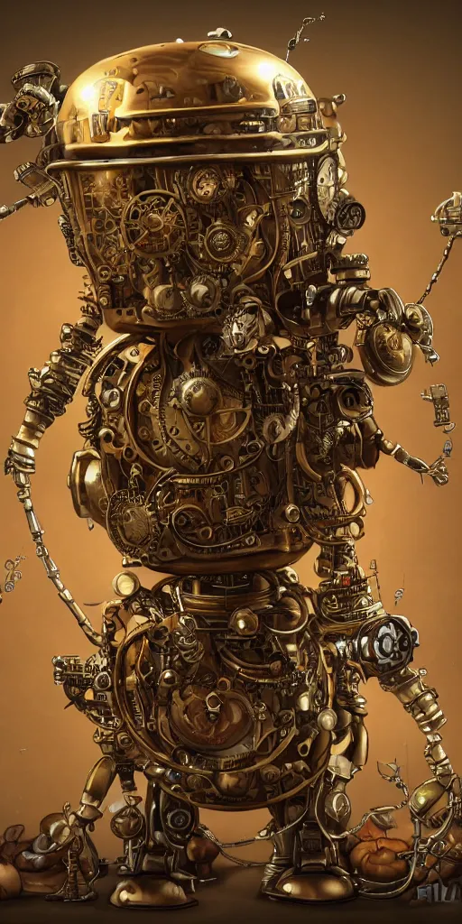 Prompt: a steampunk robot with mushrooms growing out of it's head, detailed, 4 k, trending in artstation