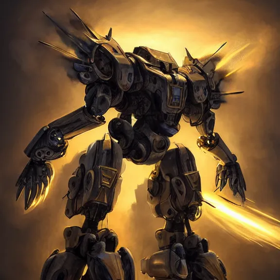 Prompt: hyper realistic, epic, highly detailed cinematic full body shot of a gigantic feral mecha canine, sharp metal claws, cannon mounted on back, sleek armor, glowing visor, destroying city, digital art, furry art, macro art, dragon art, furaffinity, deviantart, sofurry