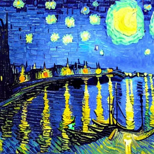 Prompt: Van Gogh Style Seoul Night View