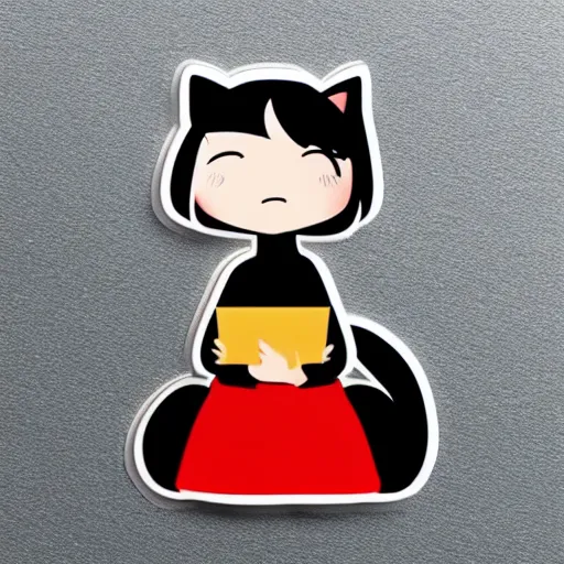 Prompt: girl with black cat, sticker, emoji, white background, by rossdraws, ghibli