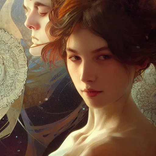 Image similar to I woke up in a world that had fragments of you. intricate, elegant, sharp focus, illustration, highly detailed, digital painting, concept art, matte, art by WLOP and Artgerm and Greg Rutkowski and Alphonse Mucha, masterpiece