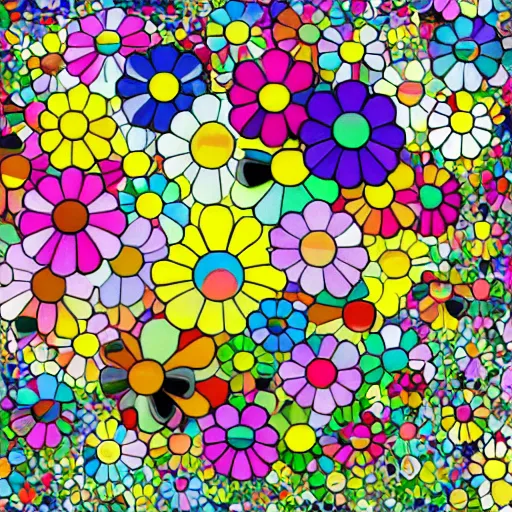 Prompt: A brain made of colorful flowers in a peaceful garden, vibrant digital art by Takashi Murakami