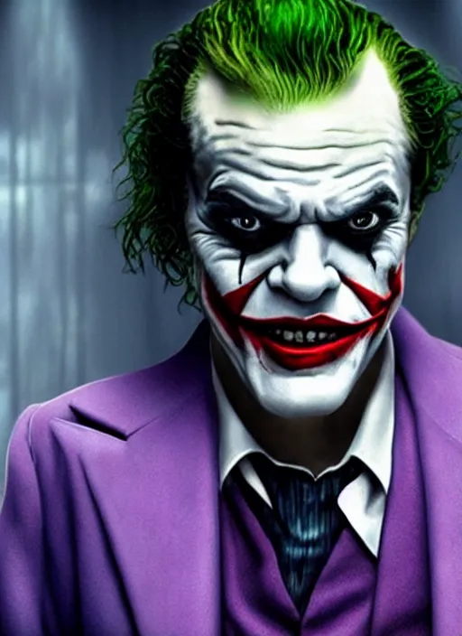 Image similar to film still of jack nicholson as joker in the new joker movie, 4 k