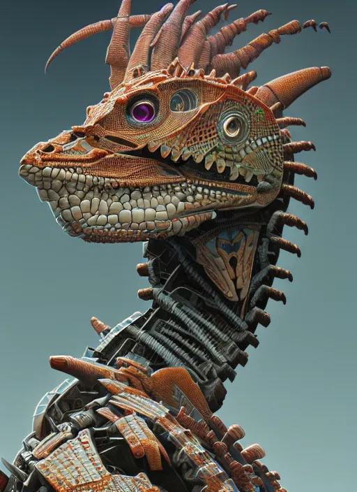 Image similar to symmetry!! portrait of a hybrid robot lizard, floral! horizon zero dawn machine, intricate, elegant, highly detailed, ray tracing, digital painting, artstation, concept art, smooth, sharp focus, illustration, art by artgerm and greg rutkowski and alphonse mucha, 8 k