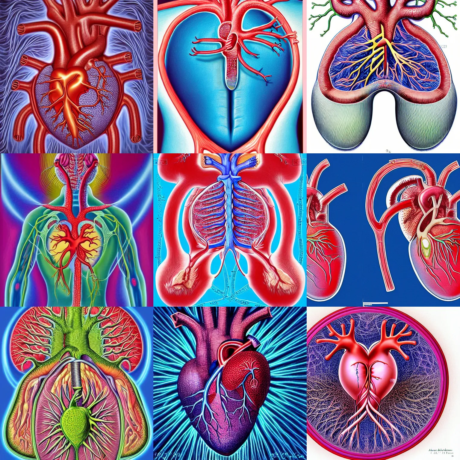 Prompt: medical illustration of the heart by Alex Grey