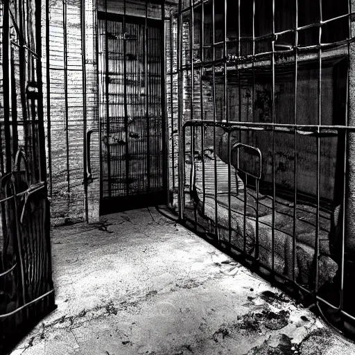 Prompt: cramped steel prison cell, horror, dark, claustrophobic, scary