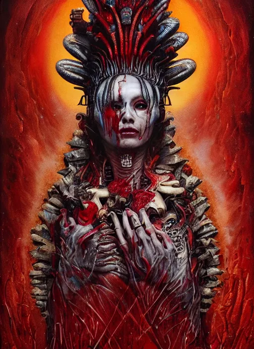 Image similar to queen of hearts, aztec god, alien, highly detailed, cinematic, 8 k, by megan duncanson, benjamin lacombe, adrian borda, stanley artgermm, tom bagshaw, craig mullins, carne griffiths, ayami kojima, beksinski, giger, trending on deviantart, hyper detailed, horror, full of colour