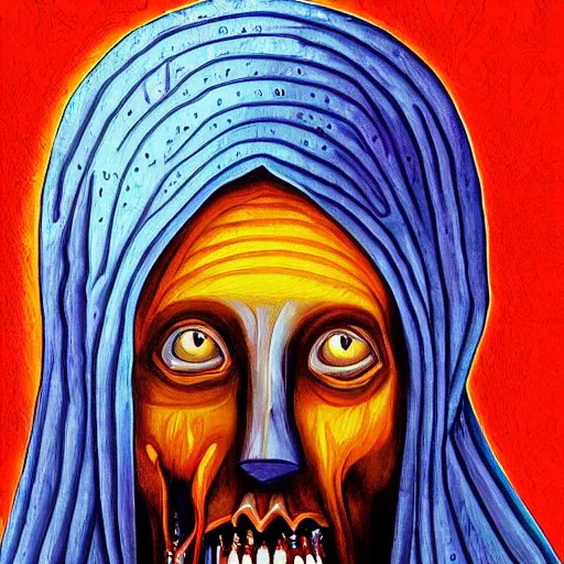 Prompt: professional religious art painting of zombie Jesus with a big brain, surreal, esoteric, digital art, illustration
