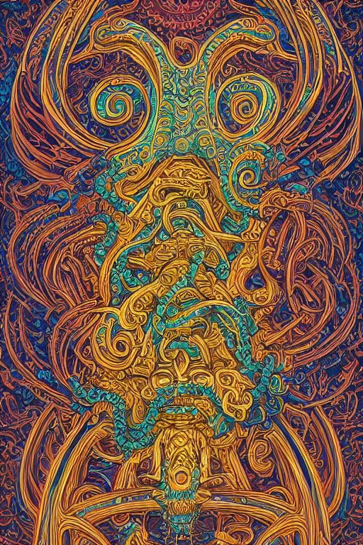 Prompt: a intricate background design with deep and intricate carvings and braided chains lovecraftian by dan mumford, collapsing stars, digital art, photorealistic,, highly detailed, intricate peter max