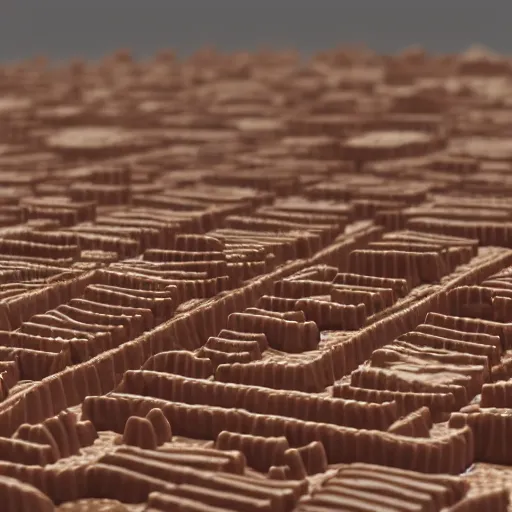 Prompt: A detailed Octane render of a metropolis made from peanut butter and jelly on a field of bread