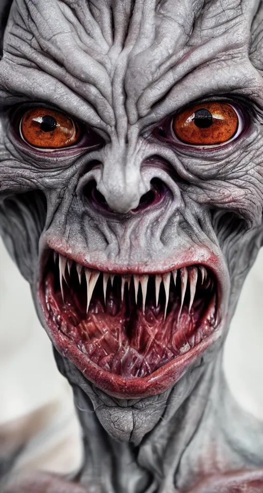 Image similar to photo of demon gollum, full portrait, realistic face, detailed, sony a 7 r