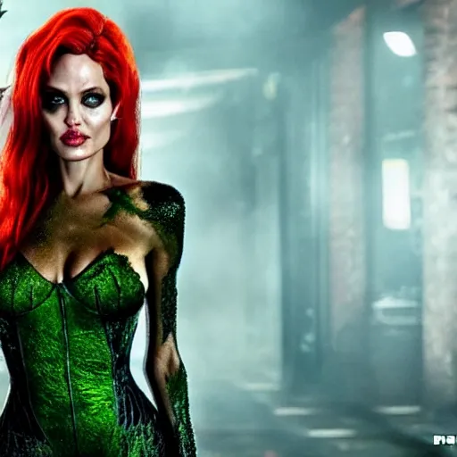 Prompt: Angelina Jolie as Poison Ivy 8k hdr Batman movie still