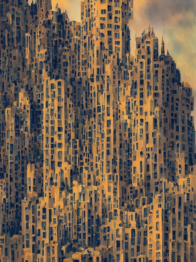 Prompt: A painting of a skyscraper designed by Antoni Gaudí, trending on artstation