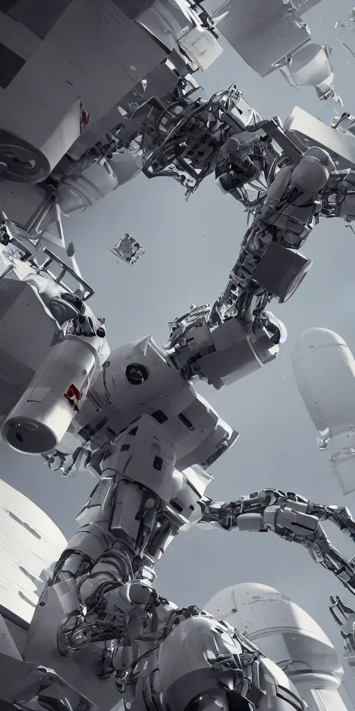 Image similar to concept art, robot stretching out mechanical arm to recover debris in space, octane rendering, unreal engine.