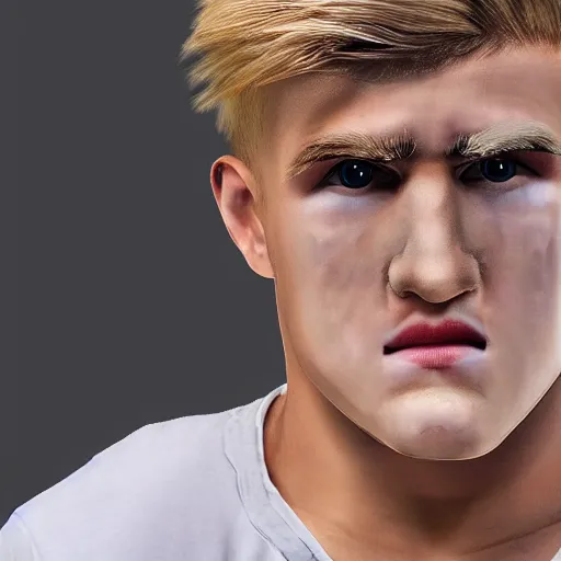 Image similar to a realistic detailed photo of boxer & youtuber jake paul as a humanoid robot, blank stare, shiny skin