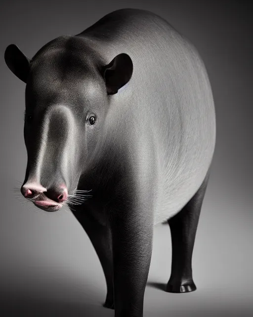 Prompt: a dramatic portrait of a tapir, harsh studio lighting, annie leibovitz photography