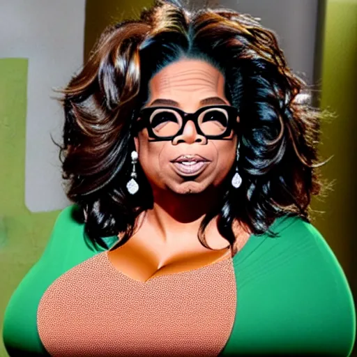 Prompt: oprah winfrey's face made from okra, body of okra stalks