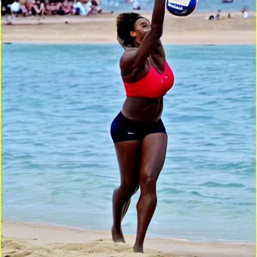 Image similar to Serena Williams playing volleyball at the beach