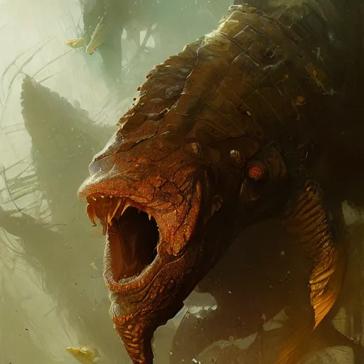 Prompt: plecostomus monster, sharp focus, illustration, highly detailed, digital painting, concept art, matte, art by ruan jia and wlop and greg rutkowski, masterpiece